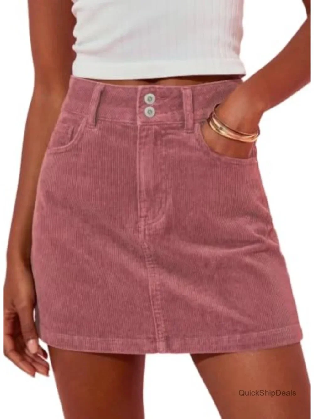 High Waisted Corduroy Mini Skirt with Buttons and Pockets